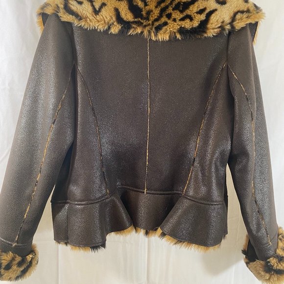 SOLD Incognita Brown Faux Leather Animal Print & Fur Lined Jacket NWOT - Picture 13 of 16
